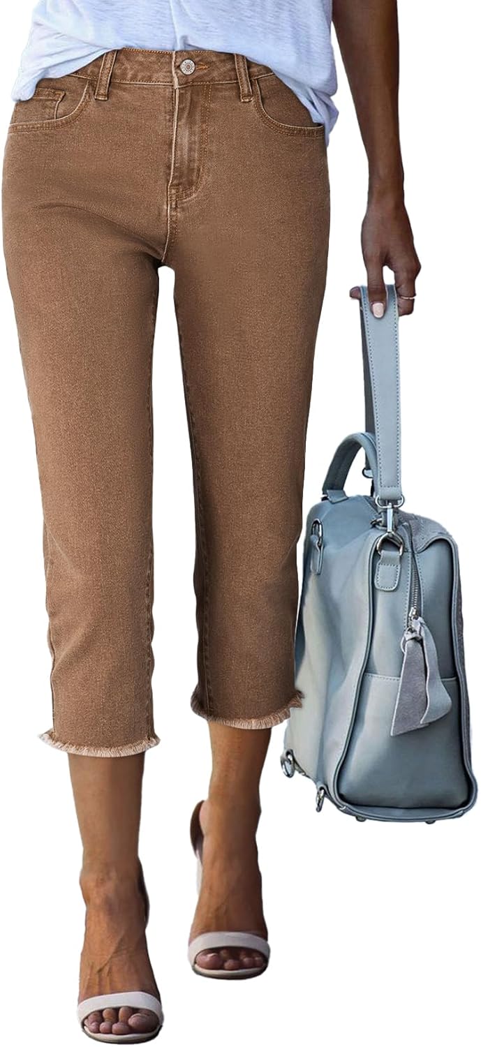 Thumbnail 6 de Sidefeel Women’s High-Waisted Capri Jeans with Straight Leg & Raw Hem