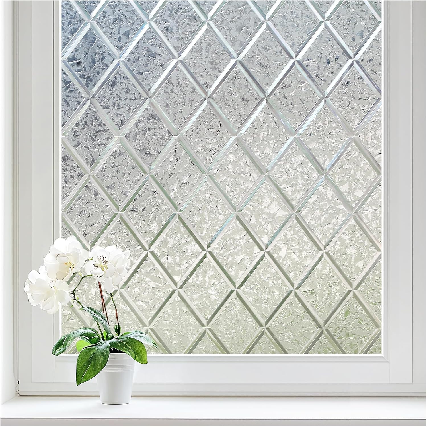 Detalle de Haton YRS-A020 Window Privacy Film, Decorative Lattice Vinyl, Static Cling, 17.5" x 78.7