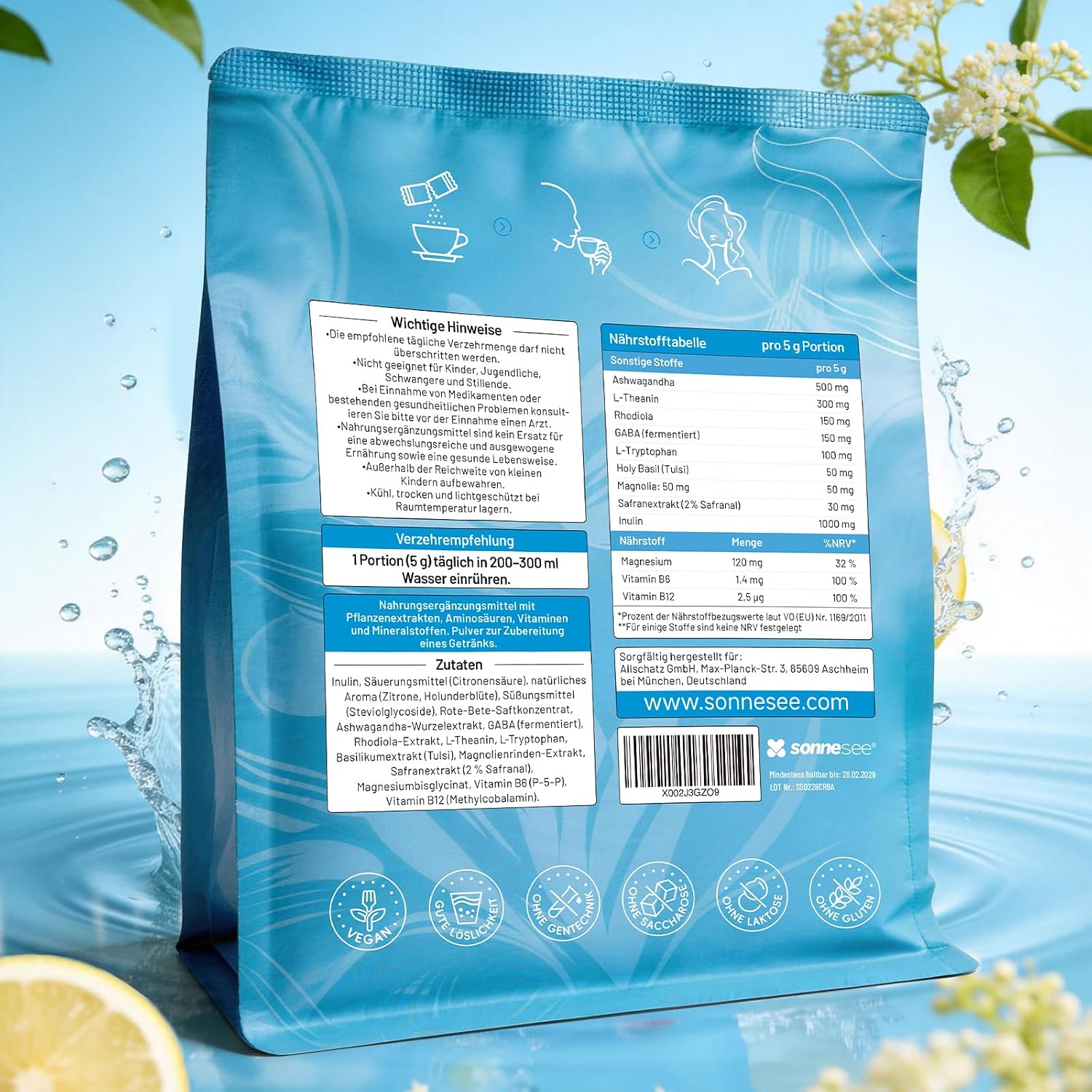 Thumbnail 6 de Sonnensee Cortisol Balance Support – Stress Adaptogen Pulver (Cortisol Cocktail) mit Ashwagandha, Rhodiola, GABA & L-Theanin