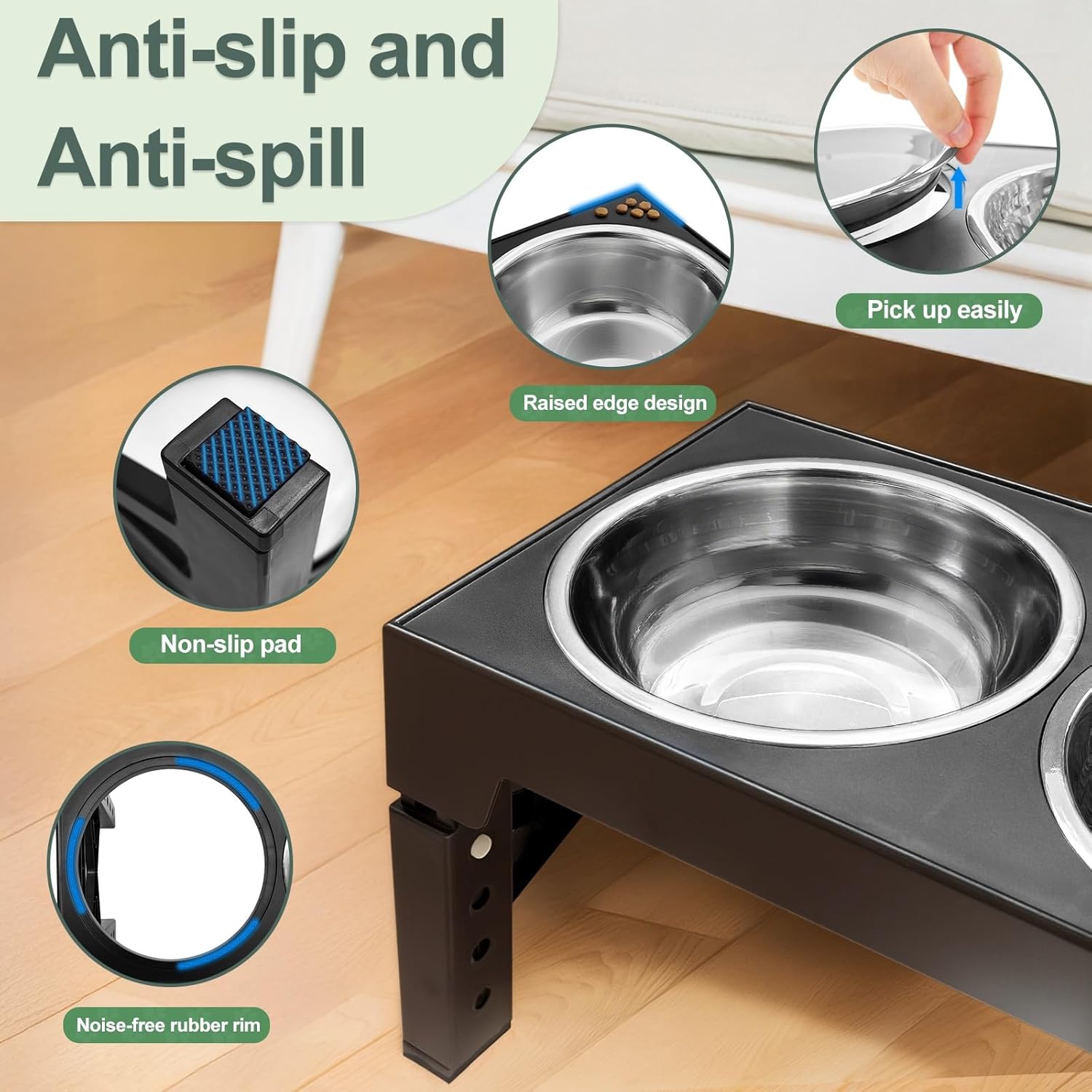 Thumbnail 4 de Niubya erhöhte Hundenäpfe mit 5 Höhen (8–31 cm) & 2 Edelstahlschüsseln plus Slow Feeder-Schüssel