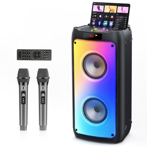 Detalle de JYX Karaoke con 2 Micrófonos Inalámbricos: karaoke portátil con sonido potente y luces para fiestas