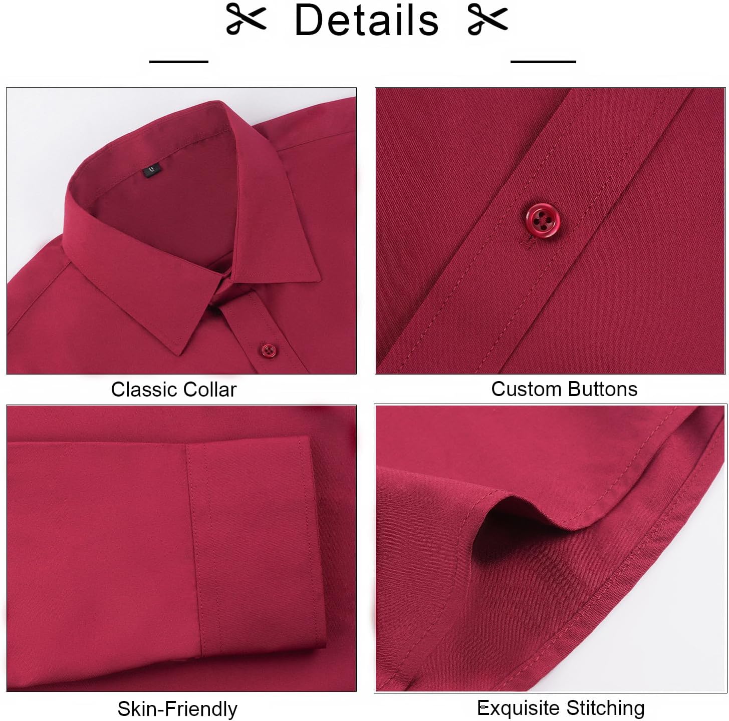 Detalle de Alizeal Mens Long Sleeve Shirt Necktie & Pocket Square Set – Dress Shirt, Tie & Pocket Square for Formal to Casual Wear