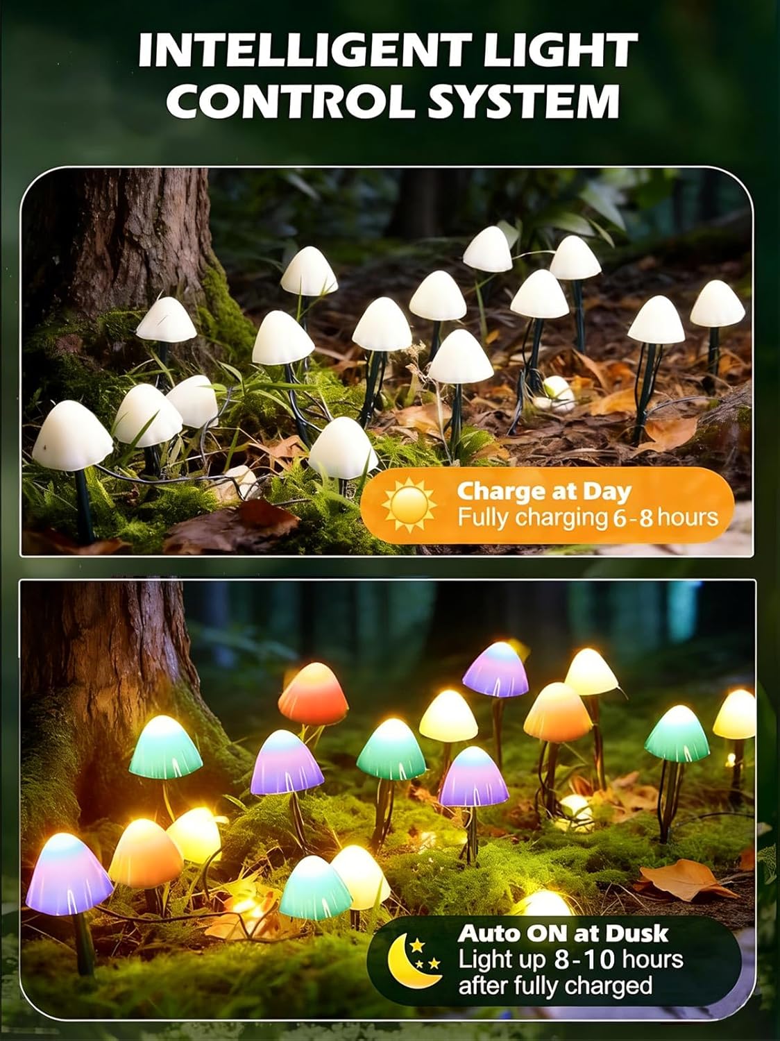 Detalle de Joycome Solar Garden Ornaments: 5M 20 LED Mushroom Solar Lights for Outdoor Spaces