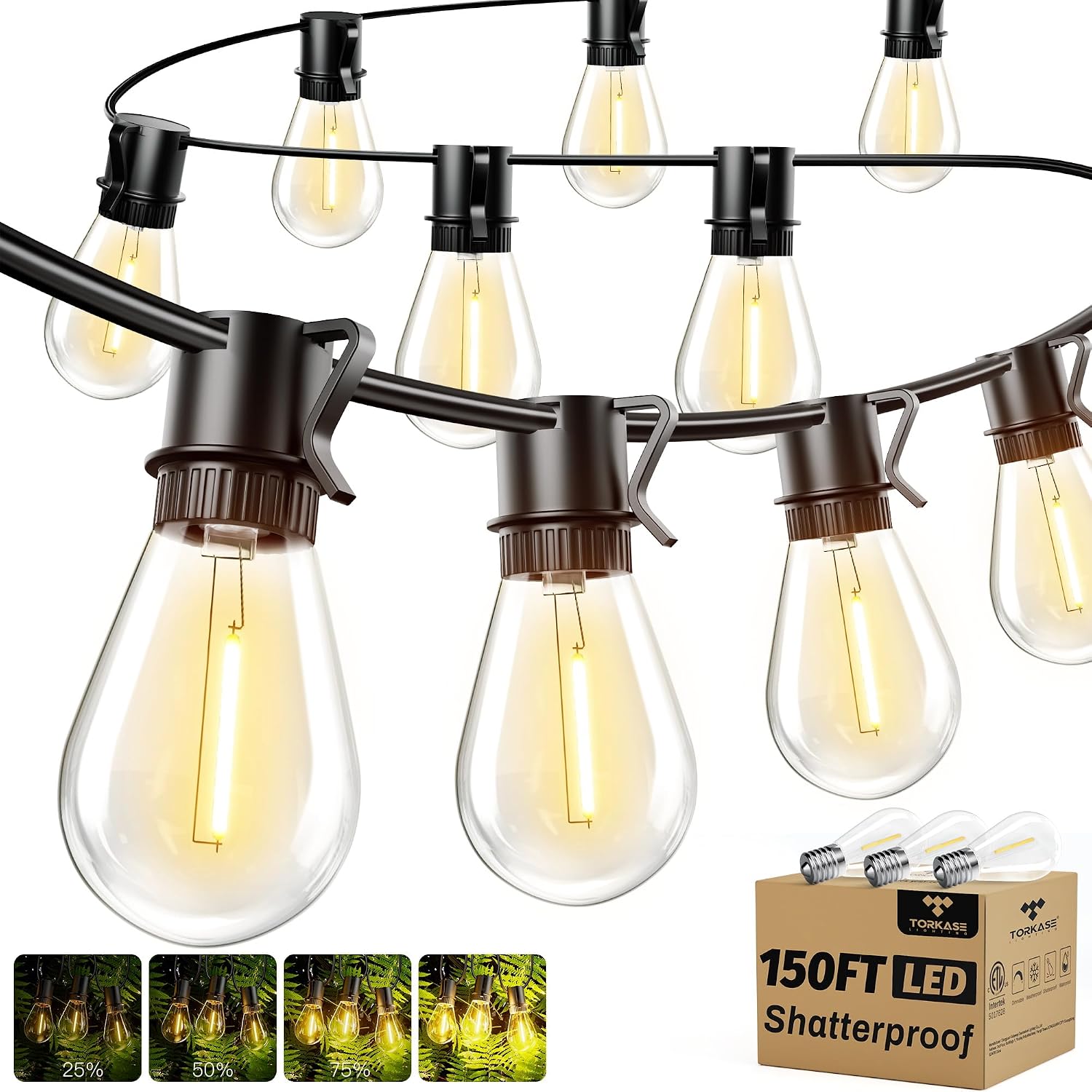 Detalle de Torkase GLS-20J2P-E17-S14- Outdoor String Lights, 150 ft, 2200K S14 LEDs