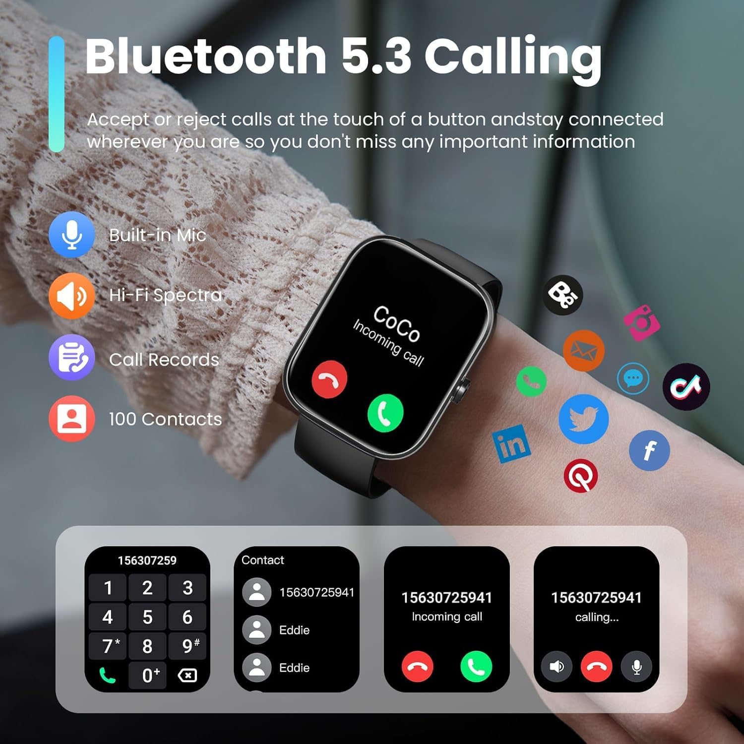 Detalle de Smart Watch for Men & Women with 1.91" HD Touch Screen, Bluetooth Calling and 100+ Sport Modes