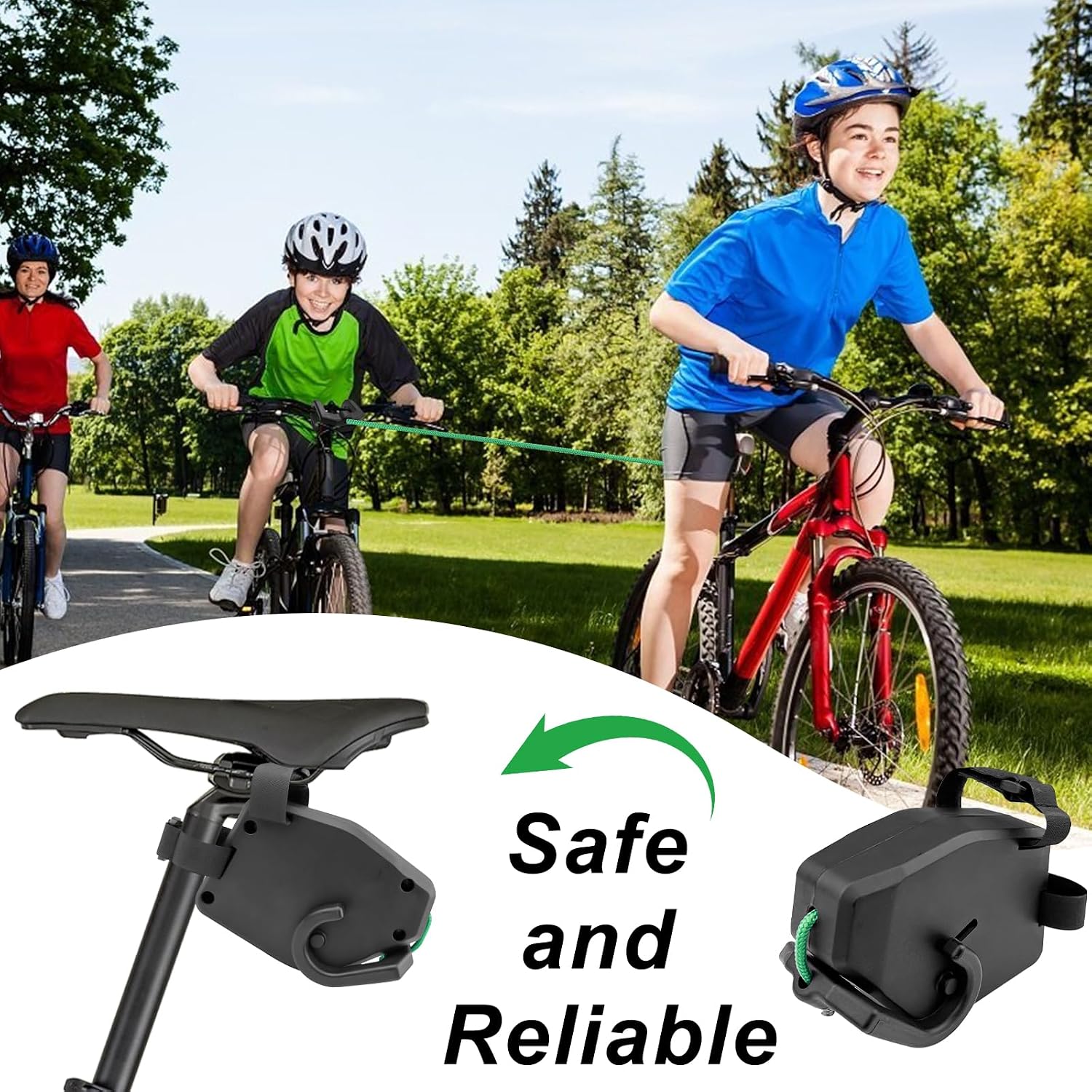 Detalle 2 de Chiluxendo Abschleppseil Fahrrad Kinder – 2,5 m Fahr- und Zugleine für Kinder-Fahrradanhänger (Mountainbike, Schwarz)