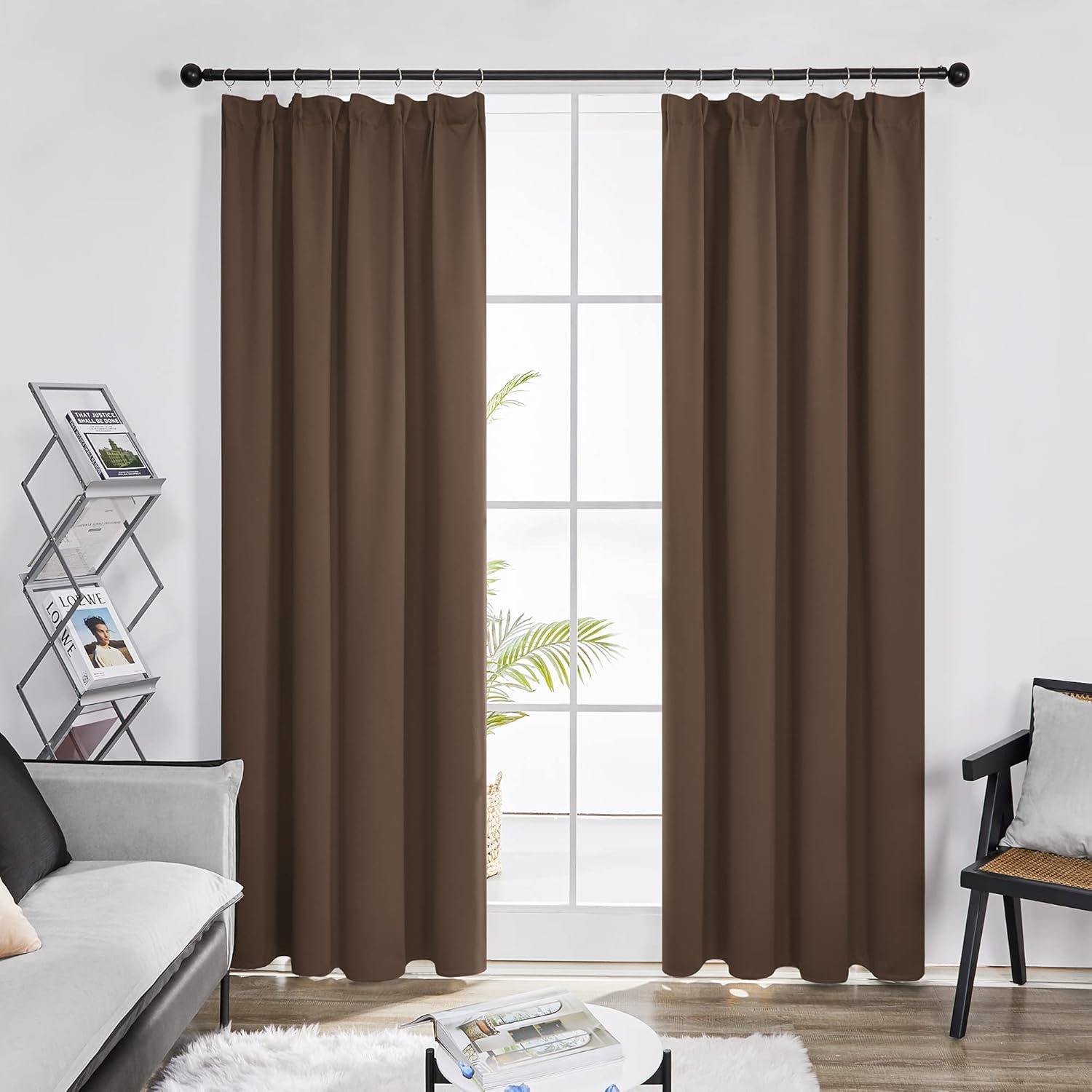 Detalle de Deconovo Tende Oscuranti con Fettuccie per Interni 2 Pezzi 140x245 cm Marrone