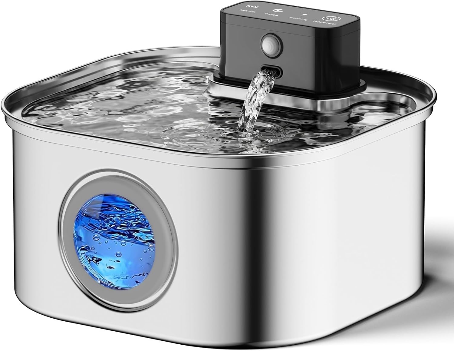 Detalle de VinDox Wireless Cat Water Fountain (108oz/3.2L) – Ultra-Quiet, Battery Powered Stainless Steel