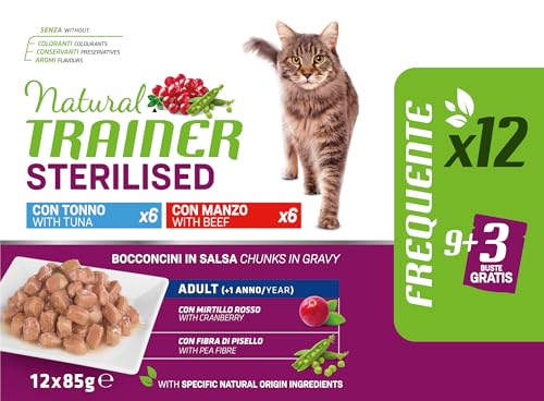 Thumbnail 1 de Natural Trainer Cibo Umido per Gatti Adulti Sterilizzati, Multipack Tonno e Manzo 12 x 85 g