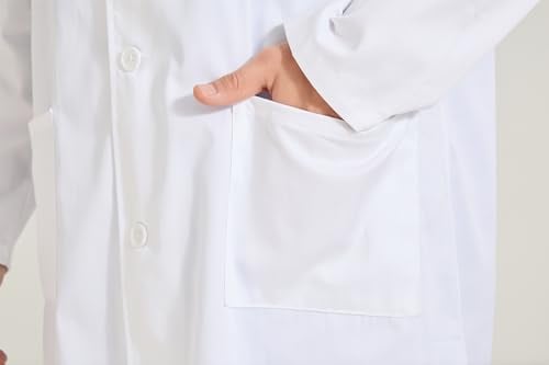 Detalle de MISEMIYA Camice da Laboratorio Unisex Bianco a Maniche Lunghe, 3 Tasche e Chiusura con Bottoni, 65% Poliestere + 35% Cotone, CZ-8167, M