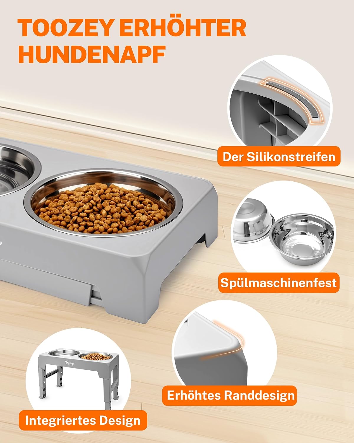 Detalle 2 de Toozey Hundenapf Futterstation 2×1200 ml