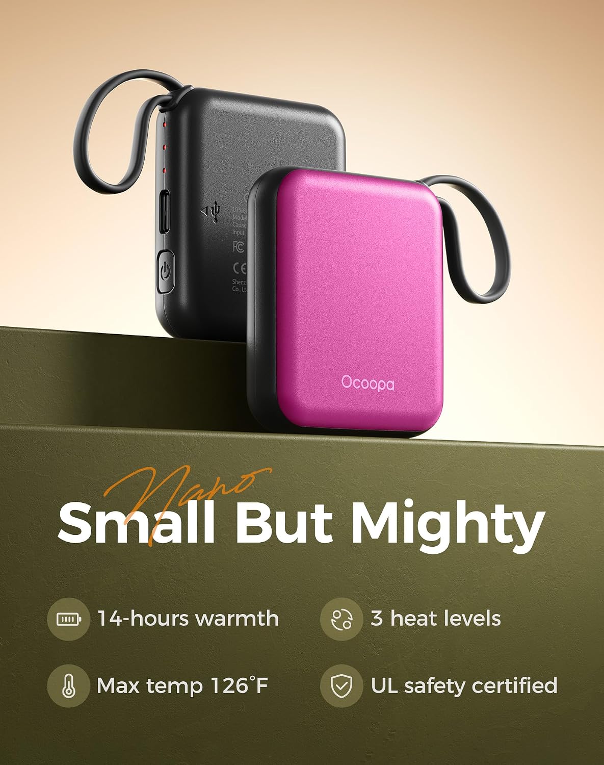 Detalle de OCOOPA UT5 Nano Rechargeable Hand Warmers, 3 Heat Settings, Aluminum