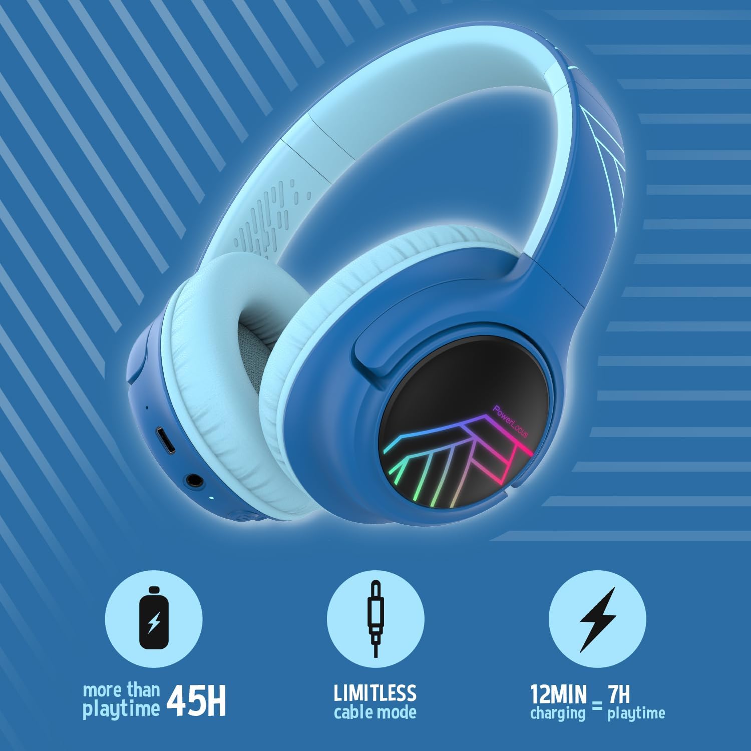 Thumbnail 1 de PowerLocus Cuffie Bluetooth per Bambini e Ragazzi – Over Ear Pieprägabili con Volume Limitato e LED