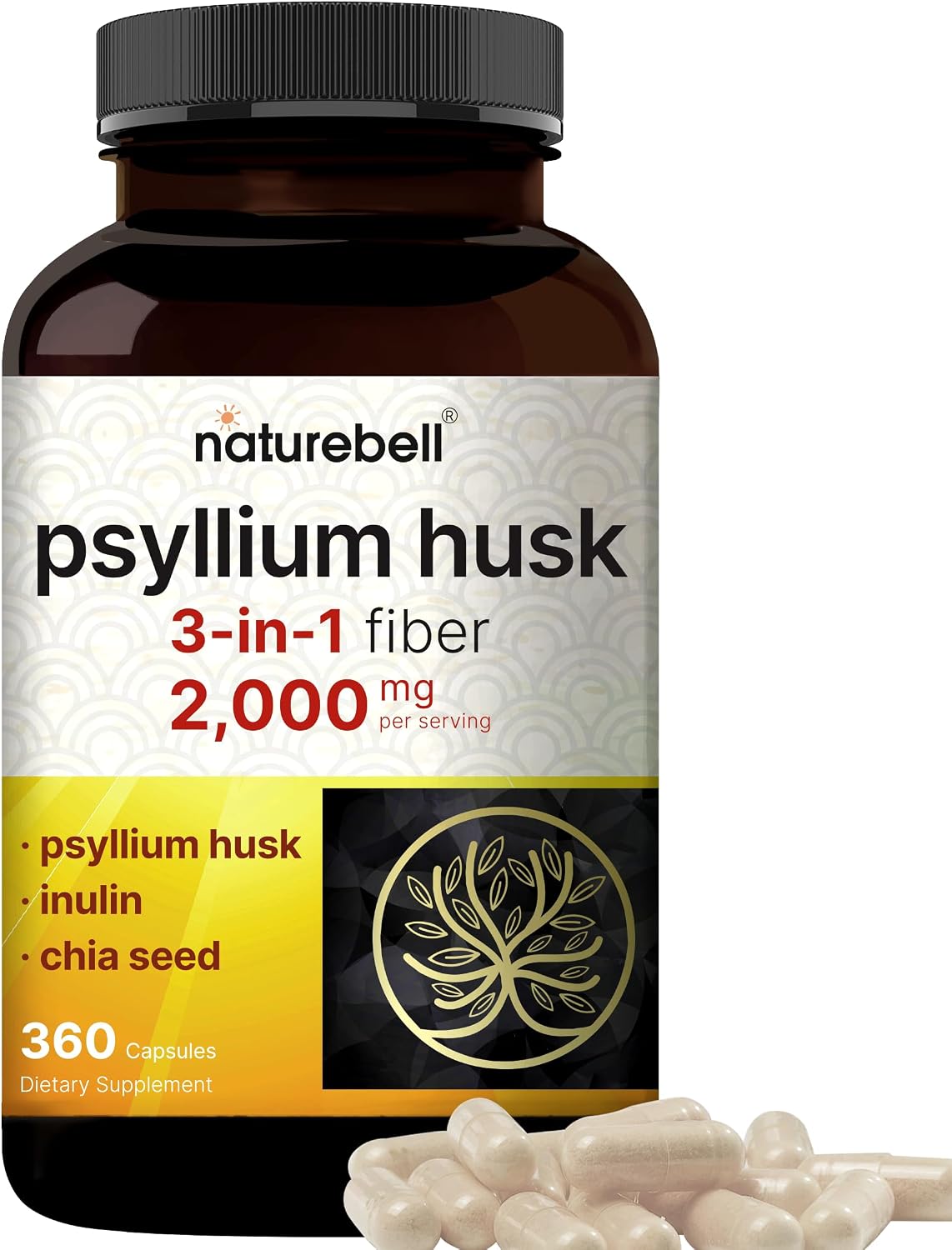 Detalle de NatureBell Psyllium Husk Fiber Capsules 360 Capsules