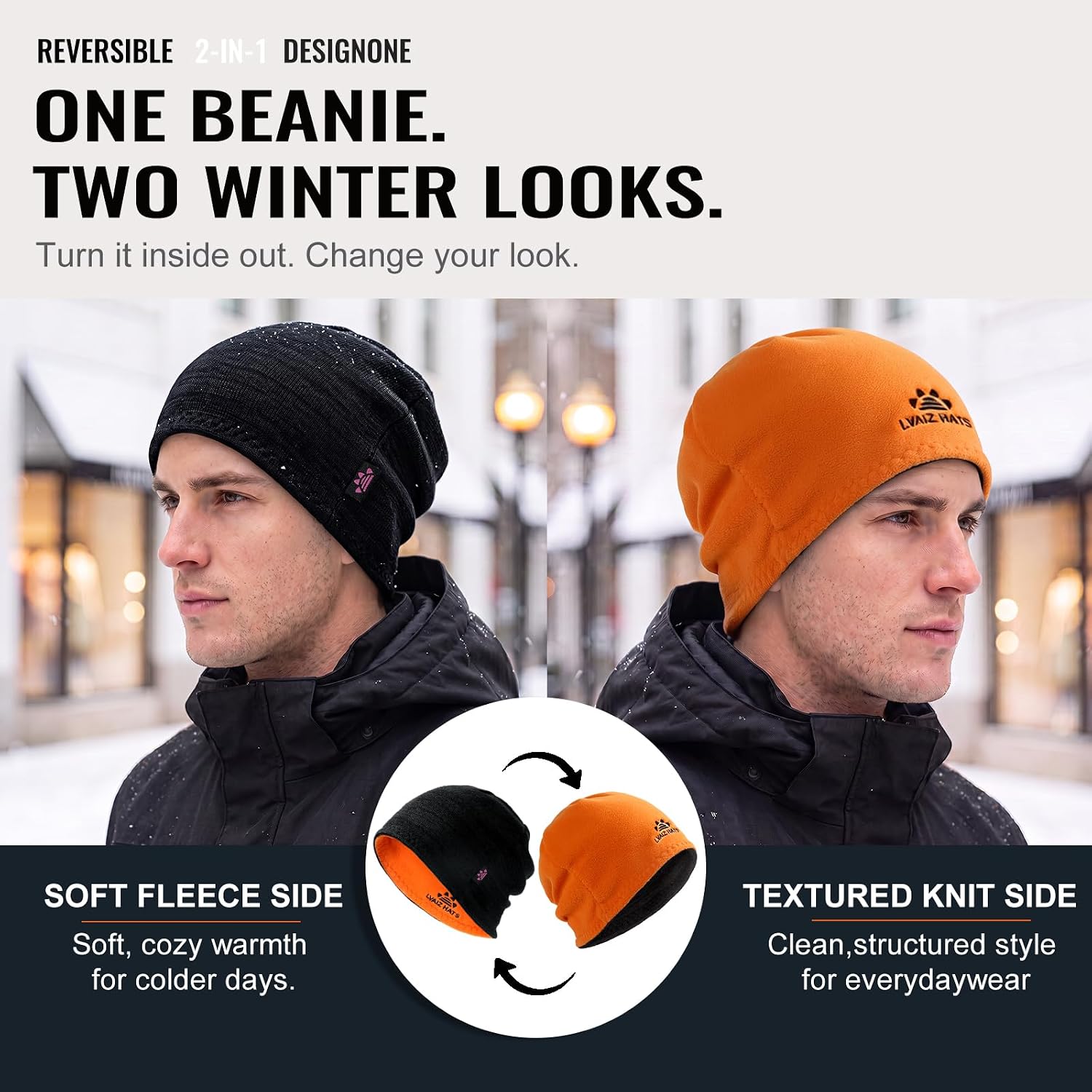 Detalle 2 de Fleece-Lined Beanie Hats, 3-Pack