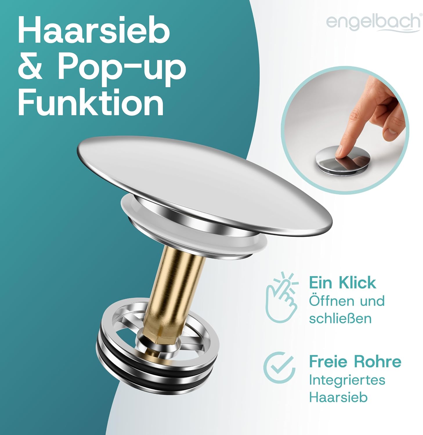 Detalle de Engelbach Universal Waschbecken Ablaufgarnitur – Pop-up Click-Clack Ablaufventil 1 1/4" ohne Überlauf