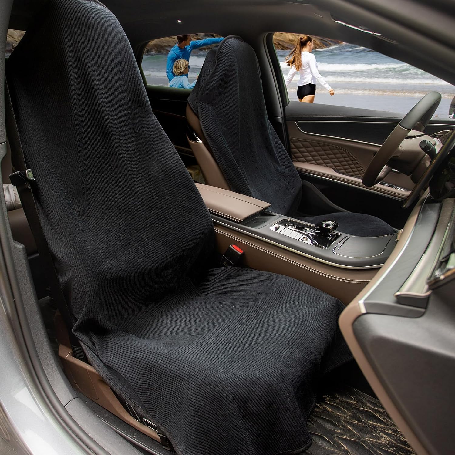 Detalle de Leader Accessories Corduroy Waterproof Front Seat Cover for Cars & SUVs (Universal, Single, Black)