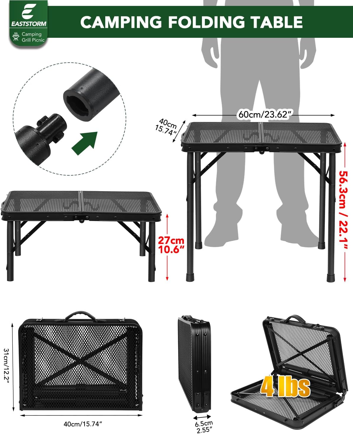 Thumbnail 2 de E EASTSTORM 2ft Portable Camping Table — 2-Height Folding Mesh Table for Outdoor Cooking