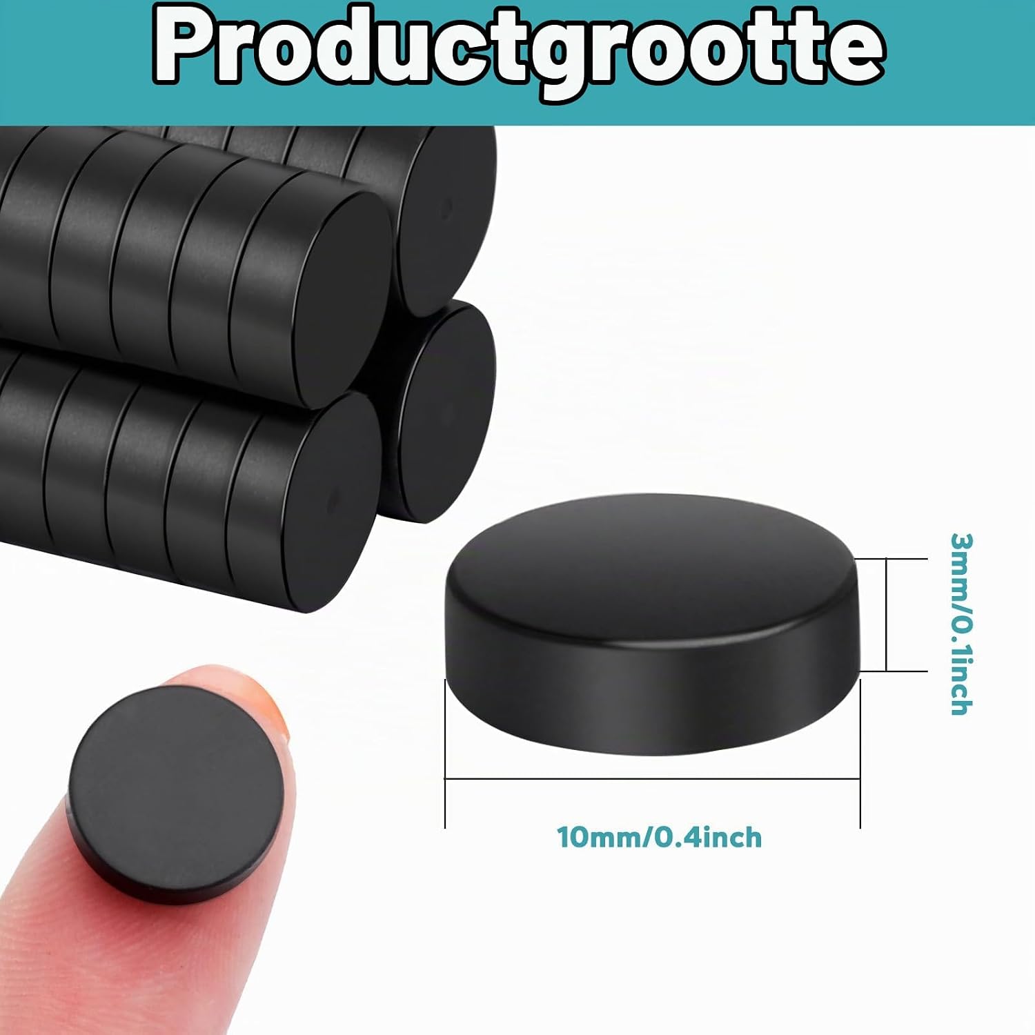 Detalle 2 de MIN CI 10x3 neodymiummagneten, rond en zwart, 120 stuks