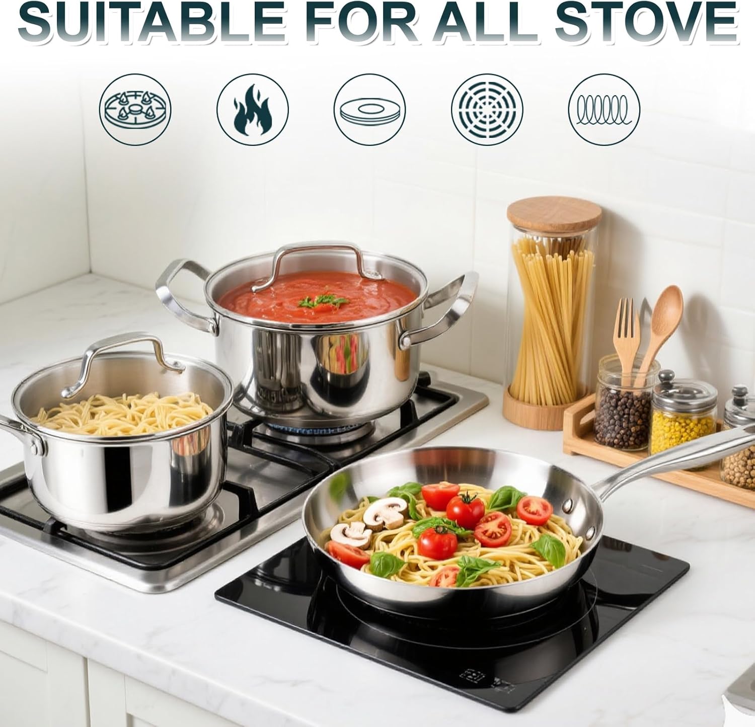 Detalle de Fruikit 20P Stainless Steel 3-Ply Pots and Pans Set