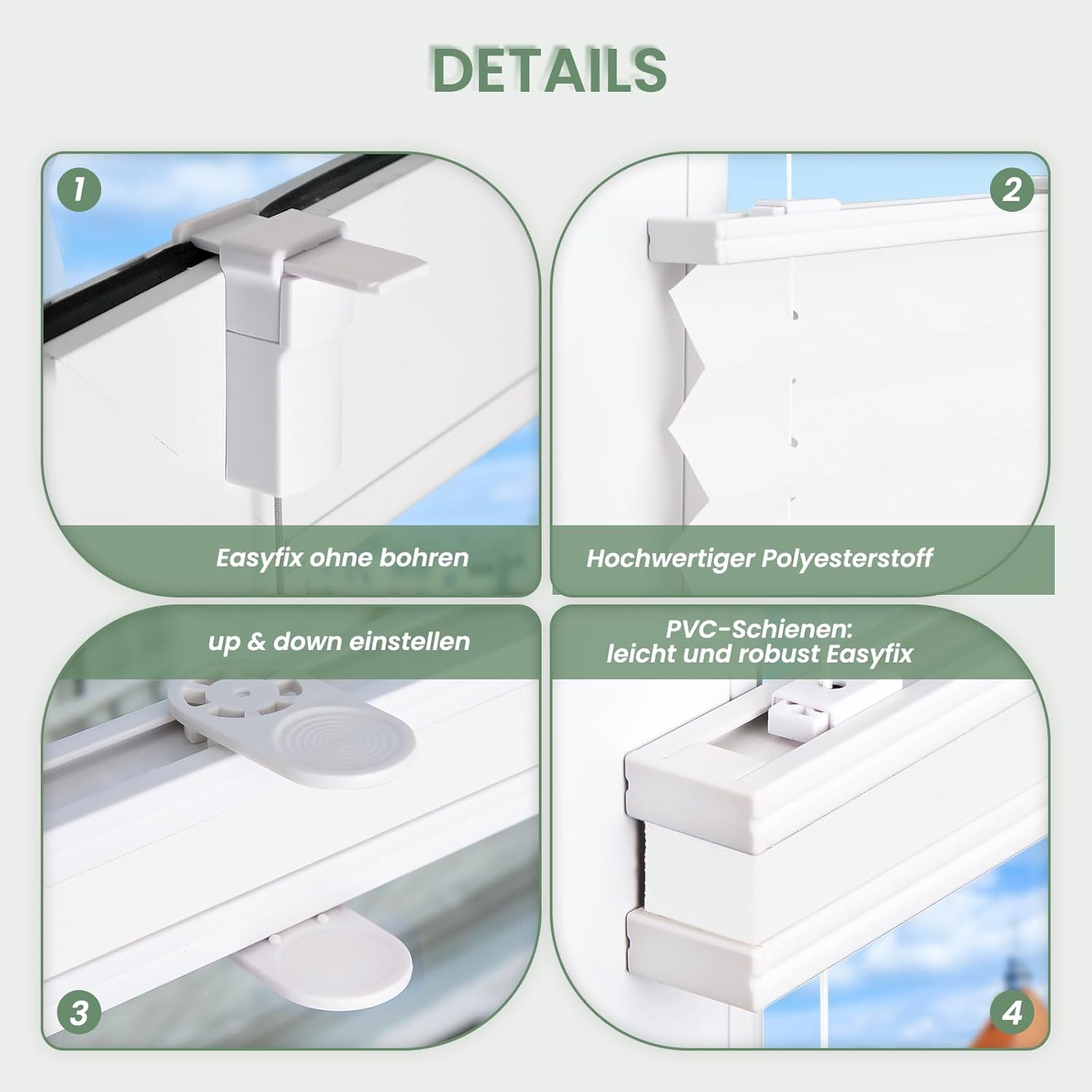 Thumbnail 2 de Zarnan Plissee Klemmfix ohne Bohren 75 x 220 cm (BxH) – UV-Schutz für Fenster, weiß