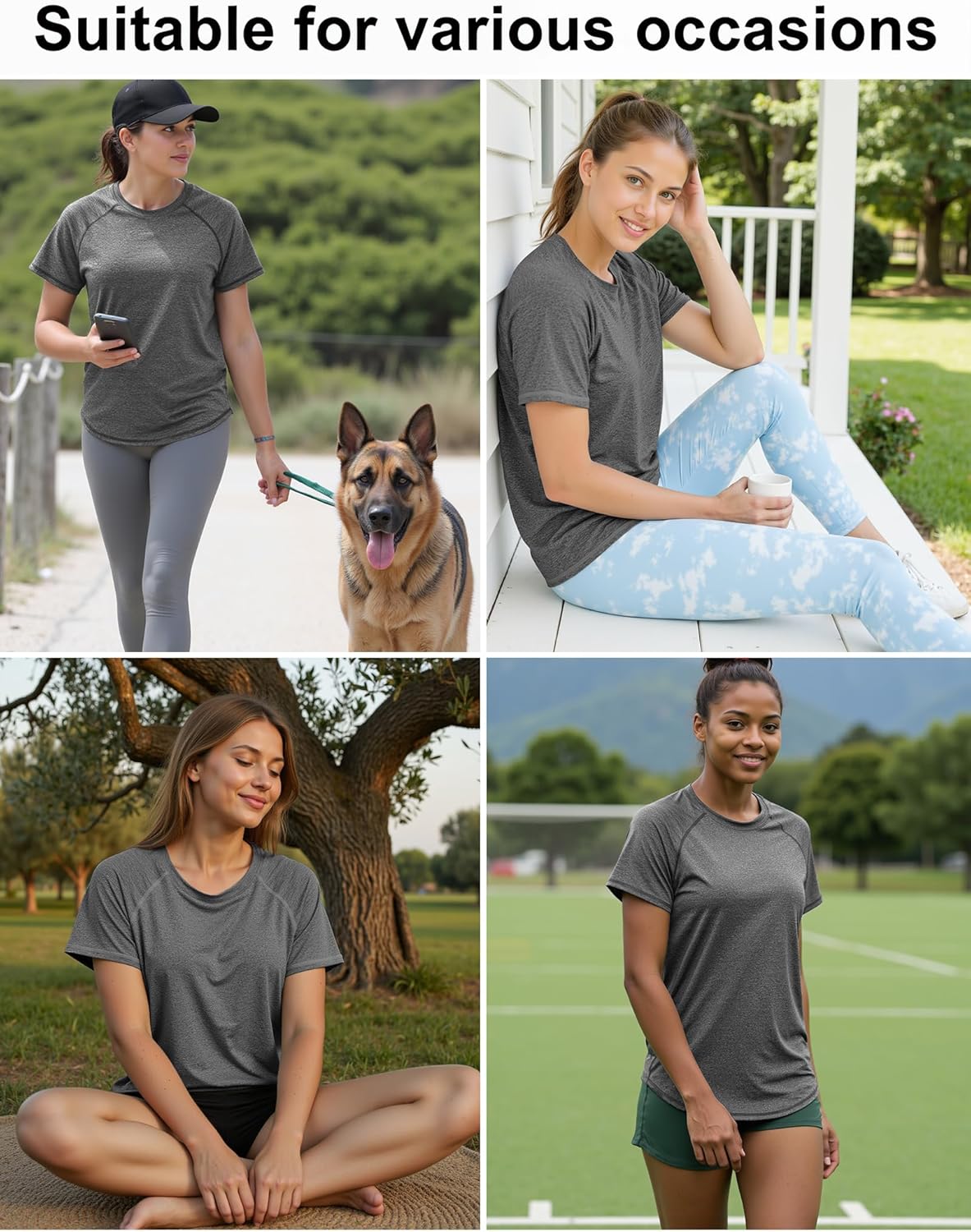 Detalle de Gyabnw Damen Sportshirt mit Rundhals und atmungsaktivem Mesh-Design für Lauftraining, Yoga & Fitness