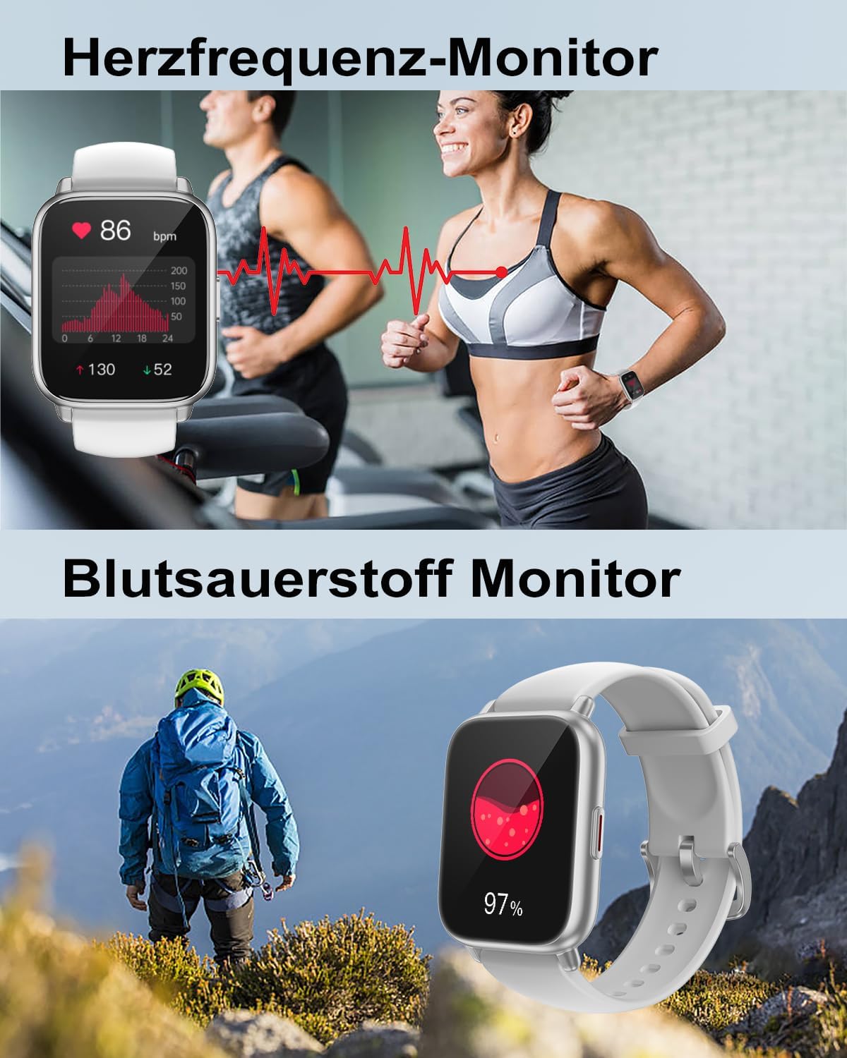 Detalle de RUIMEN Smartwatch mit Telefonfunktion – 1,85'' HD-Display, 110+ Trainingsmodi, SpO2 & Schlafmonitor