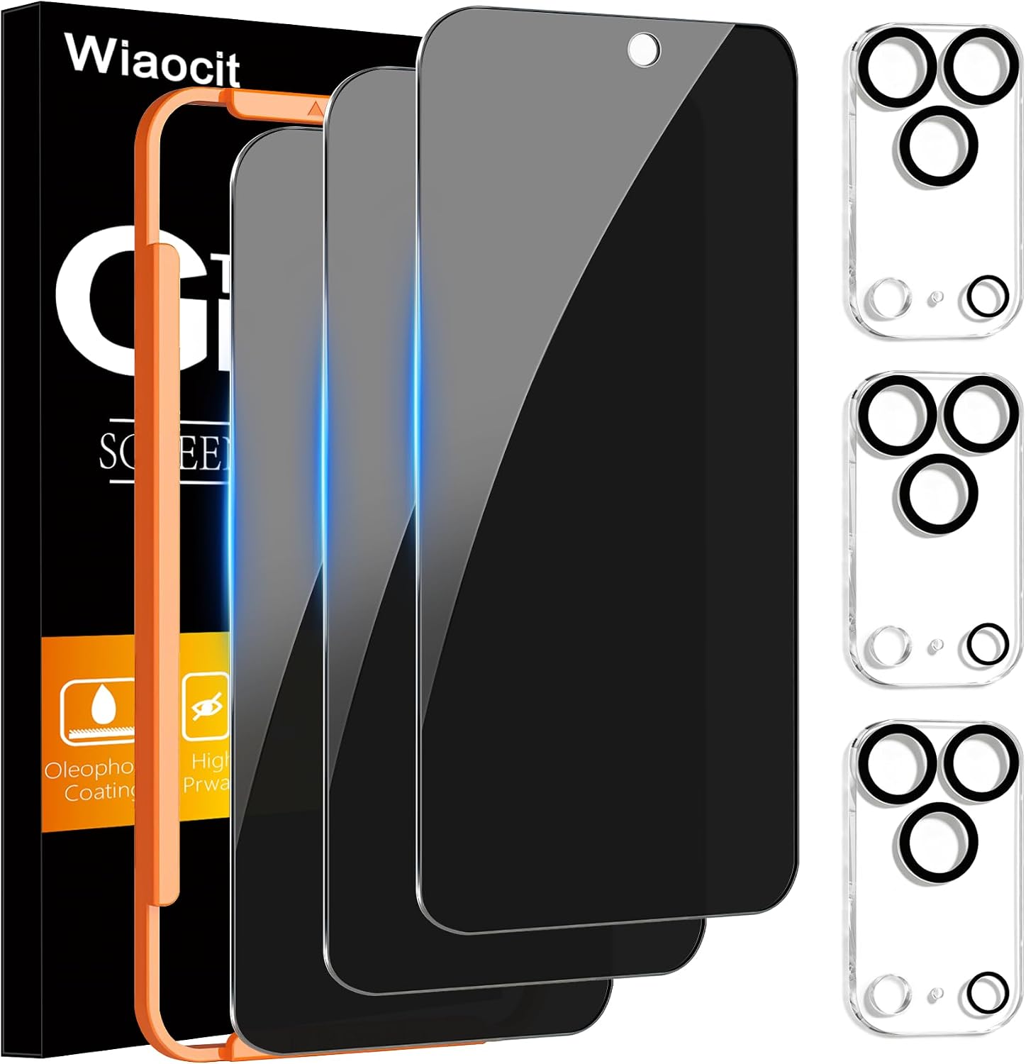 Detalle de Wiaocit iPhone 18 Pro Max Privacy Screen Protector, 9H Tempered Glass, 3+3 Pack