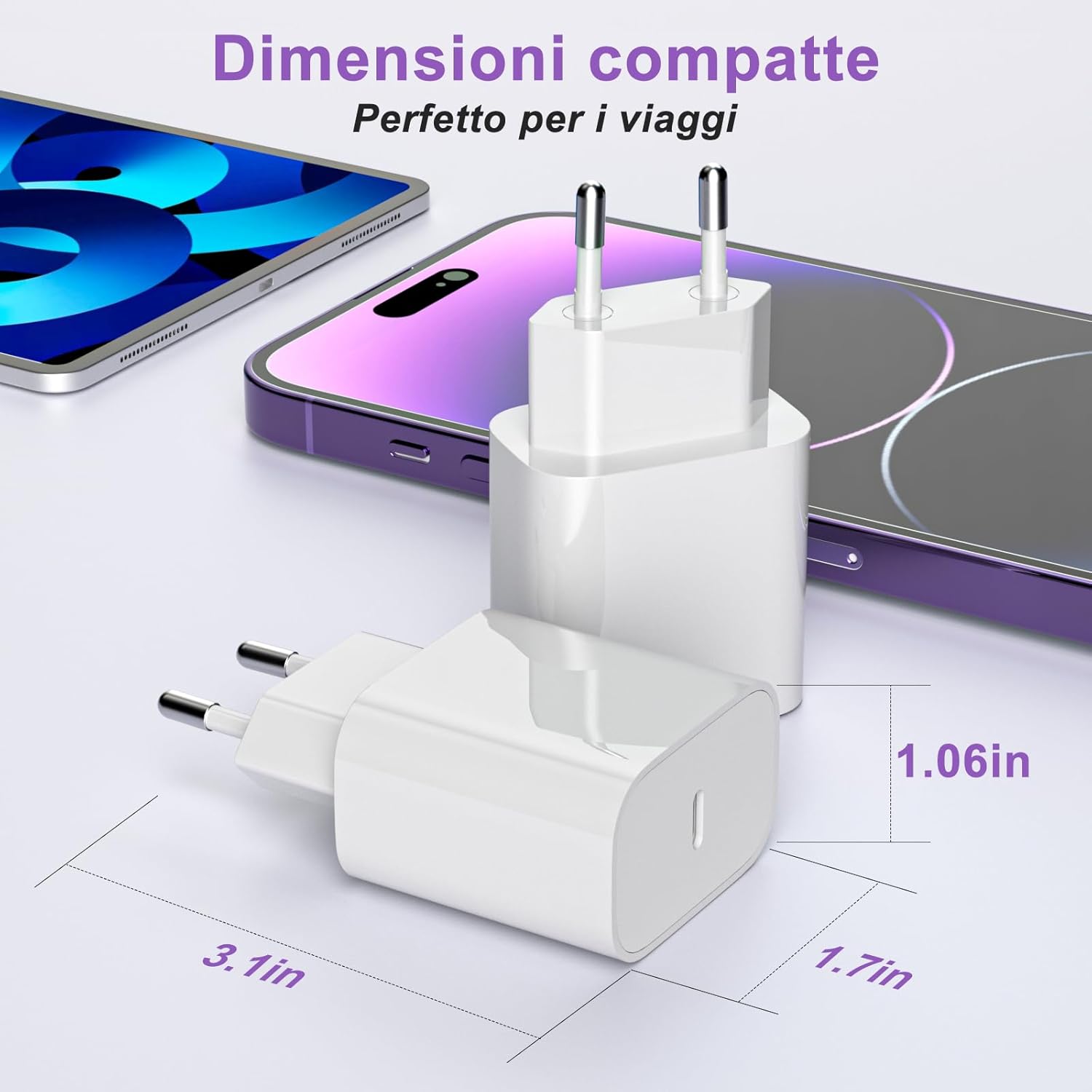 Detalle de Caricatore USB-C 20W con cavo Lightning MFi da 2 m in confezione doppia