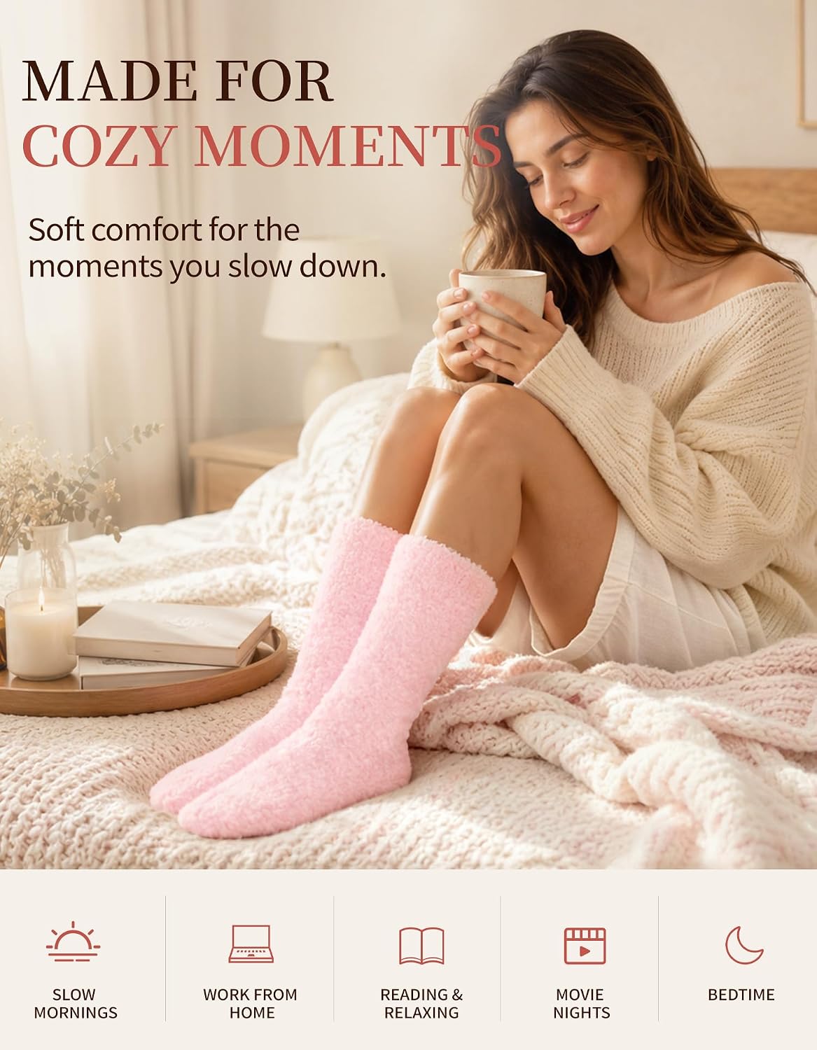 Detalle 1 de CLOSEMATE Cloud Fuzzy Socks for Women, Plush Gift-Boxed with Ribbon