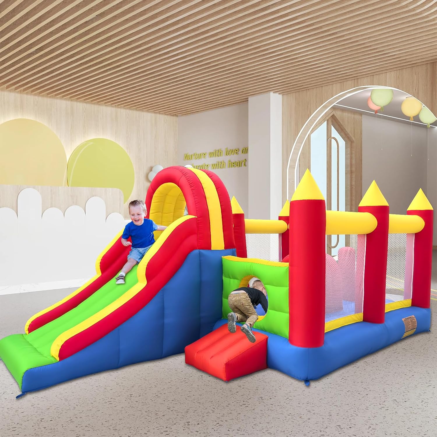 Detalle 2 de Ballsea Castello gonfiabile gigante con grande scivolo e trampolino – 592 x 290 x 216 cm