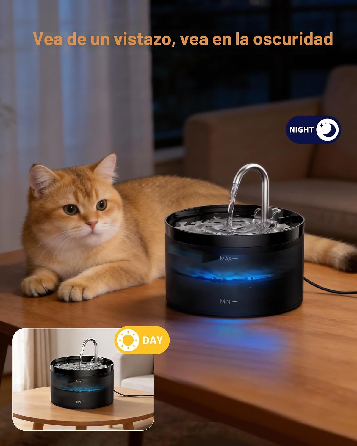 Thumbnail 2 de Fuente para Gatos, GIOTOHUN Bebedero con Forma de Grifo - 2L Bomba Súper Silenciosa, Filtro de Pelos Suelto, Dos Patrones de Flujo de Agua, Fácil de Quitar y Lavar - Negro