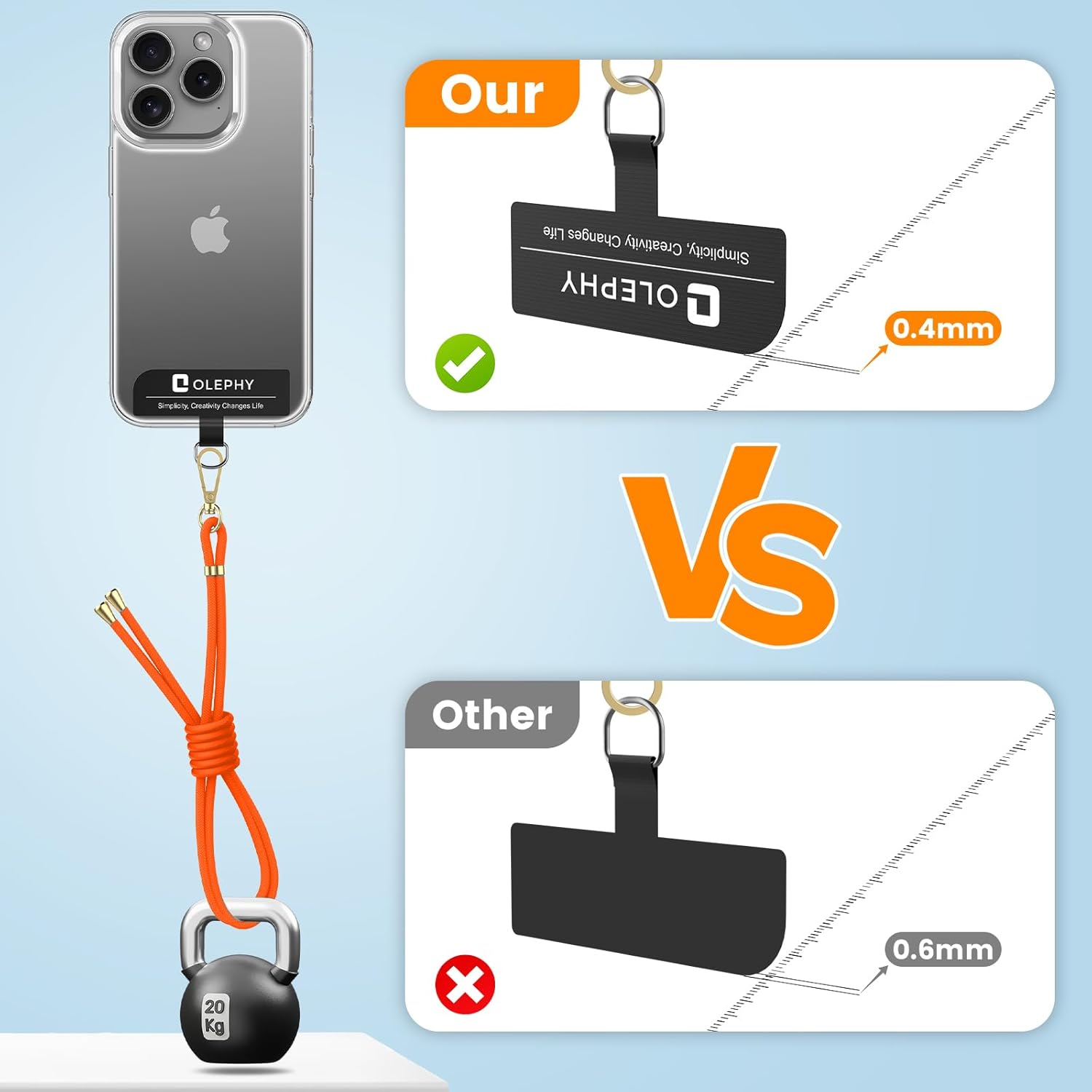 Thumbnail 3 de OLEPHY Cordino per cellulare regolabile con patch universali e catena per smartphone (nero + d’oro)