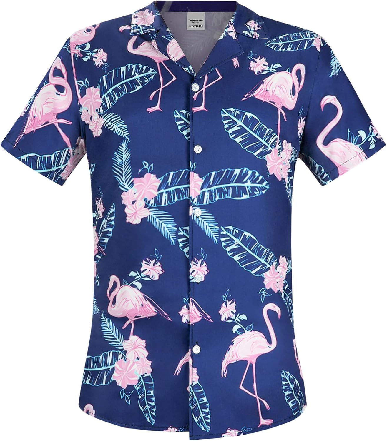 Detalle de Aomig Hawaiiaans herenoverhemd met bloemenprint, korte mouwen en normale pasvorm