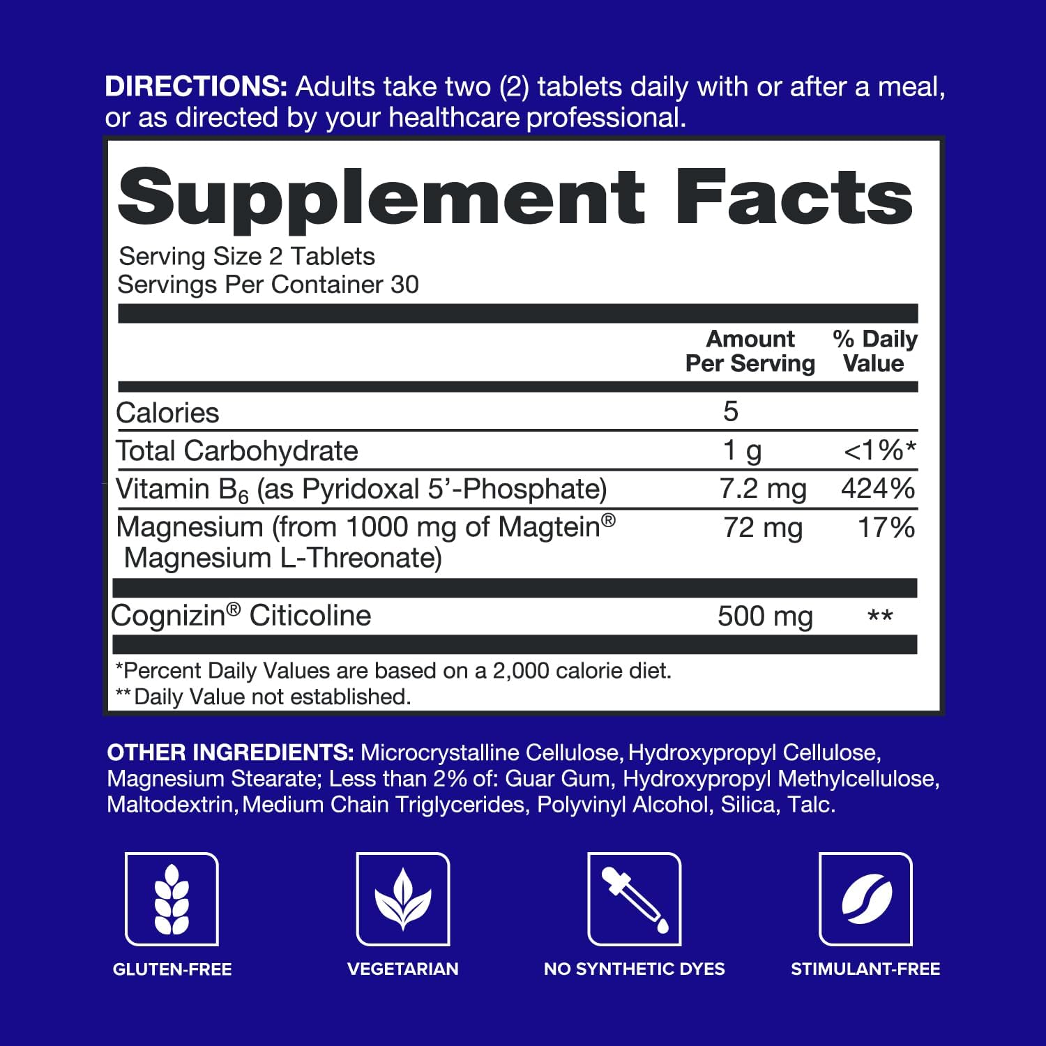 Detalle de Qunol Brain Health Memory Plus Tablets with Magtein, Cognizin & Vitamin B6, 60 Count