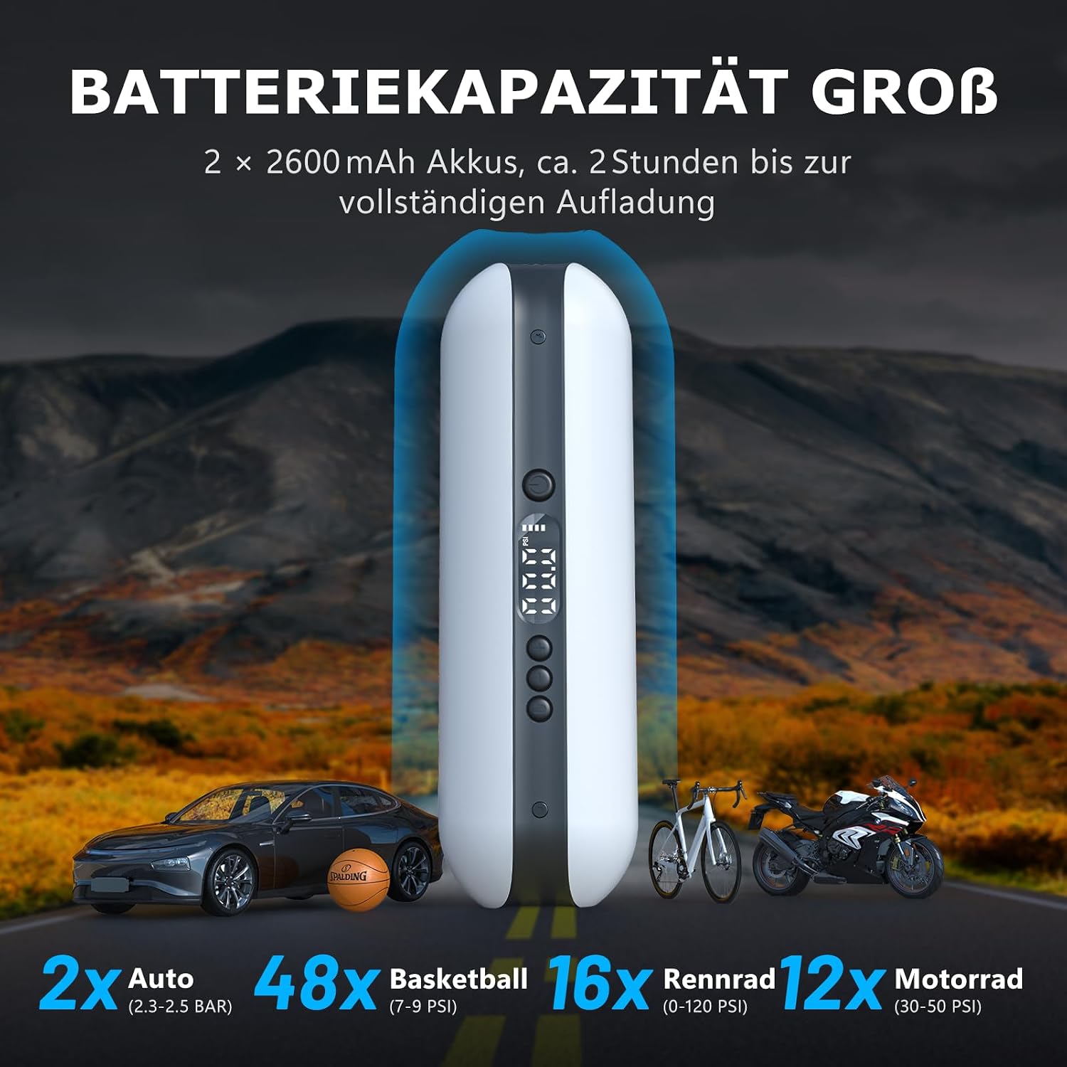 Thumbnail 2 de CYCPLUS Luftpumpe 150 PSI – Tragbare Elektronik-Luftpumpe mit LED Anzeige, 380 g