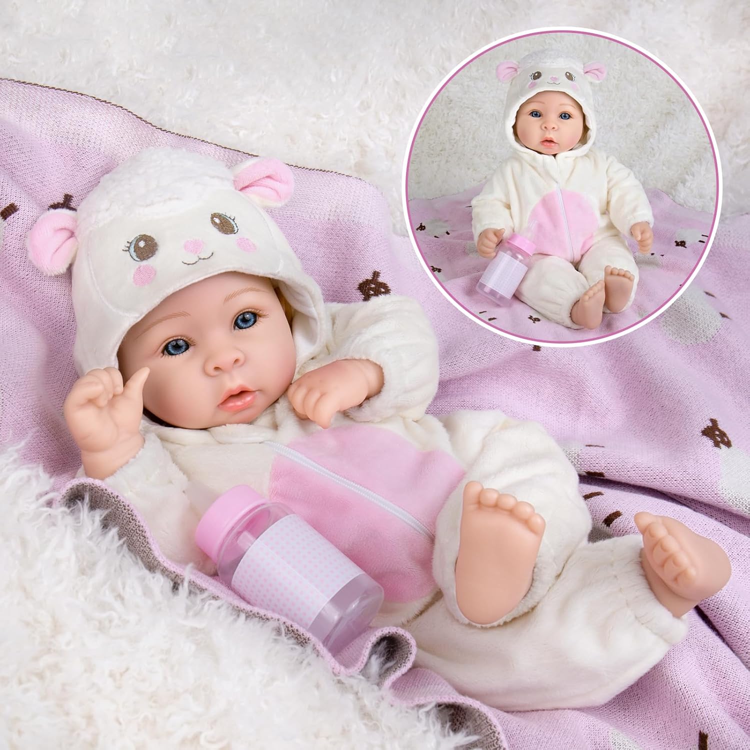 Thumbnail 2 de Aori Baby Doll Realistic 17-Inch with Feeding Kit: Safe, Poseable Realism for Kids, Parents, and Collectors