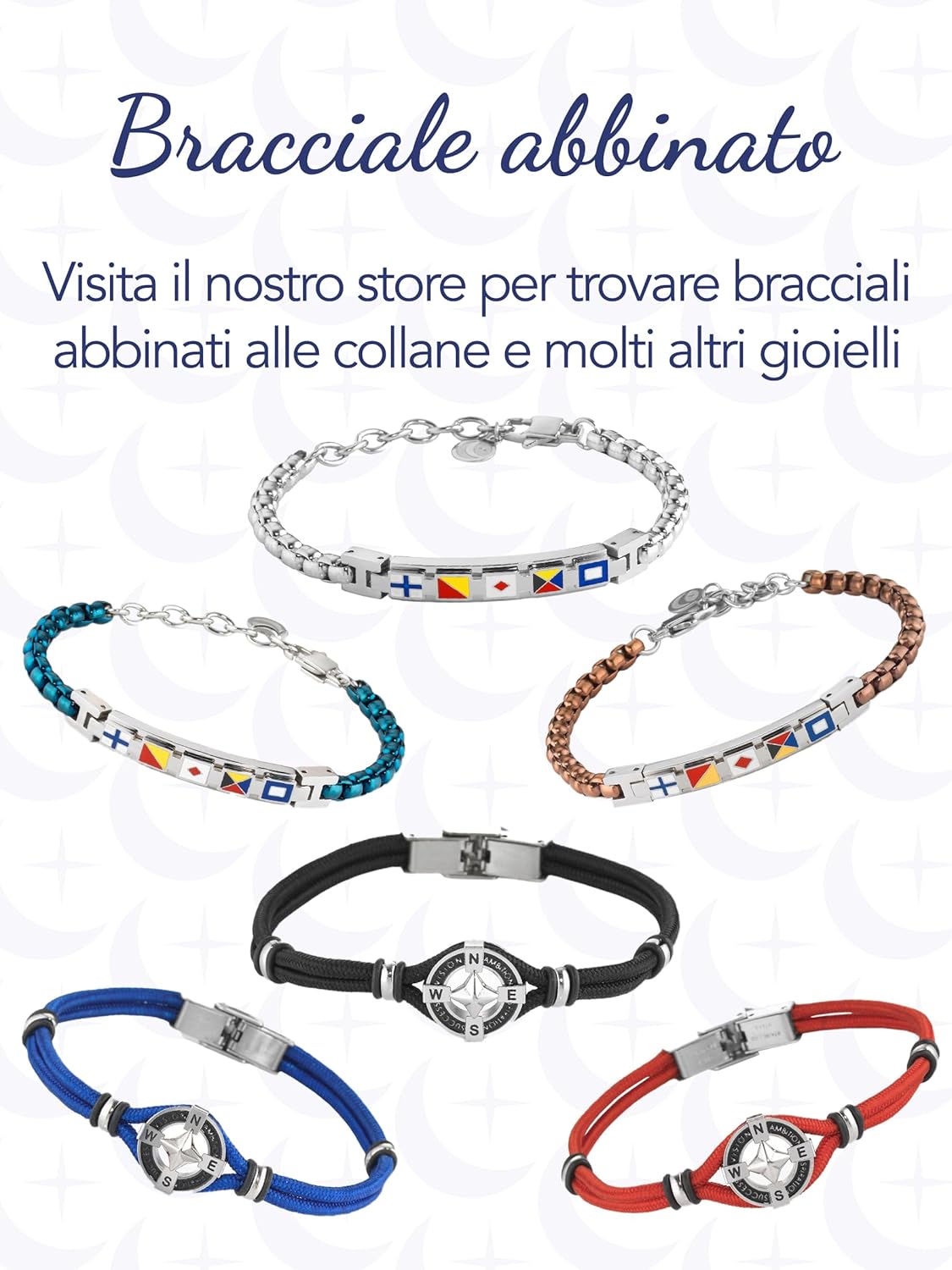 Detalle de Collana uomo in acciaio con ciondolo Rosa dei Venti – Lunghezza regolabile 48–53 cm | inSCINTILLE