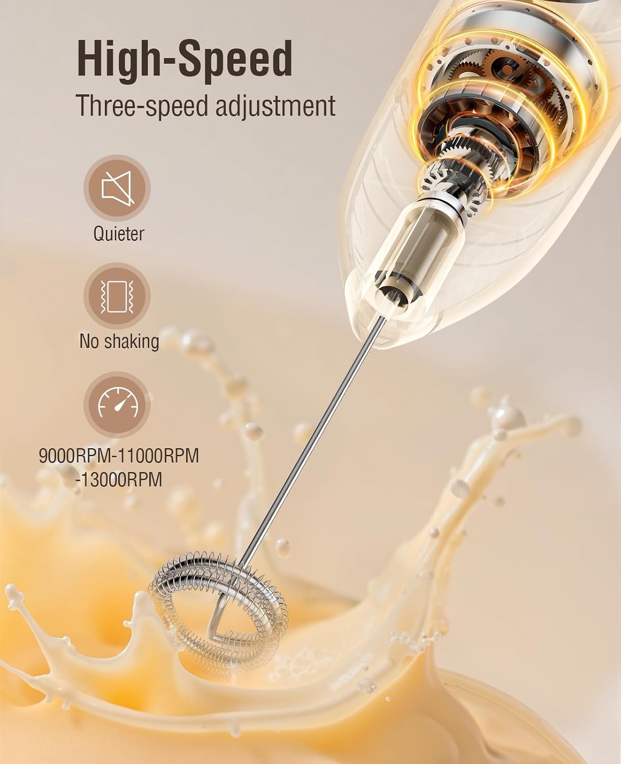 Thumbnail 3 de Electric Milk Frother Handheld: 3-in-1, LED Display, Wireless Charging