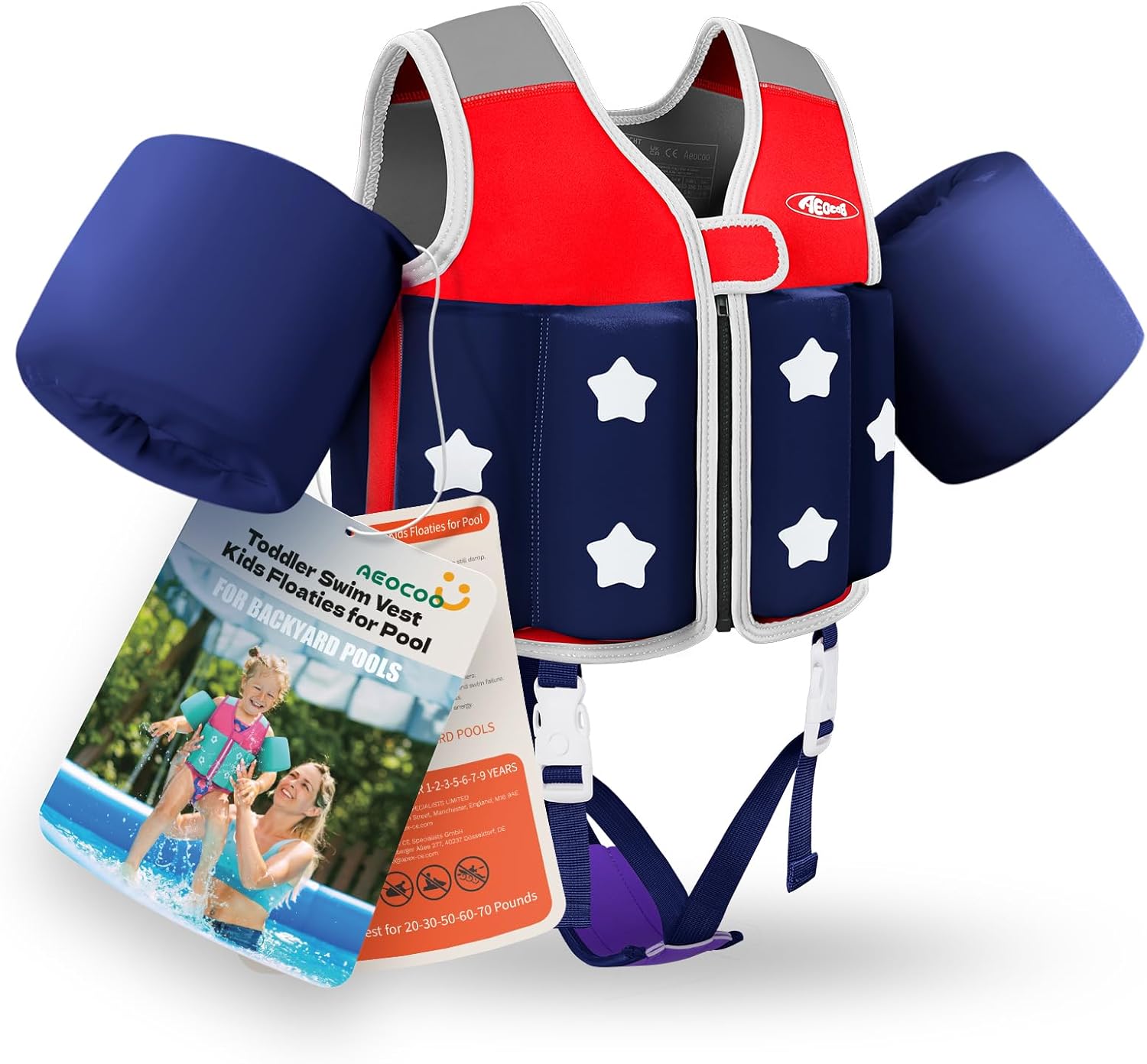 Detalle de Kids Pool Floaties 1-9 Years Old Toddler Swim Vest with 20-70 Lb Range