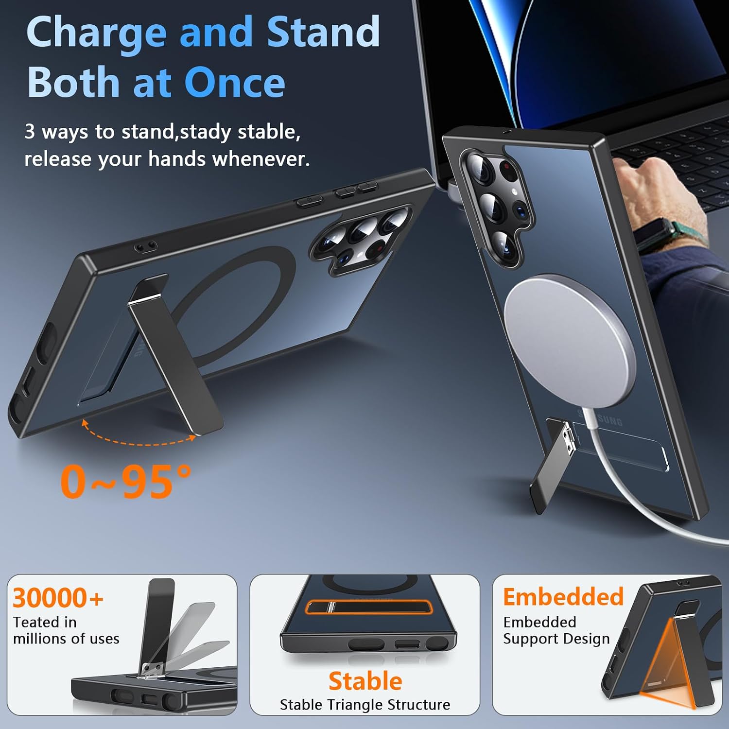 Detalle de OWKEY for Samsung Galaxy S22 Ultra Case with Stand — MagSafe Compatible, Military-Grade Protection