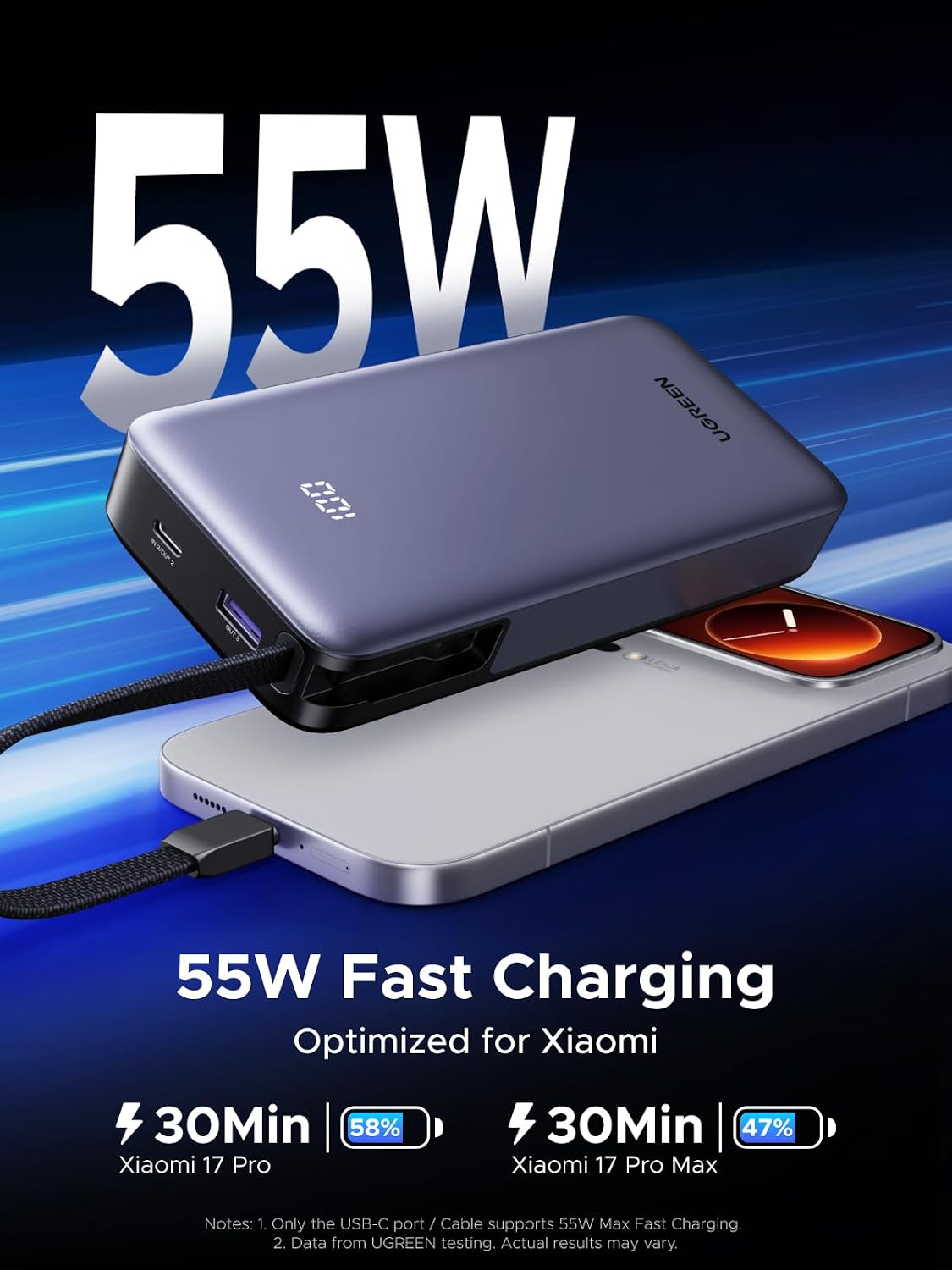 Thumbnail 1 de UGREEN Nexode 20000mAh 55W Fast Charging Power Bank with Built-in Cable