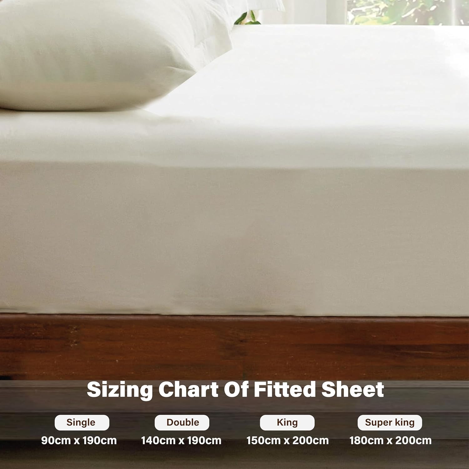 Detalle de Rehan & Co 100% Egyptian Cotton King Fitted Sheet (Cream) – 300 Thread Count, 12in / 30cm Deep