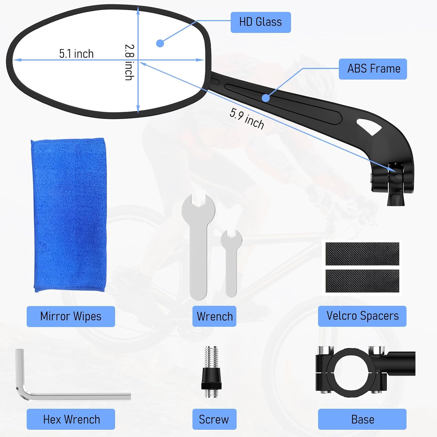 Detalle de Bike Mirror 1 Pair: HD Wide Angle Large Bicycle Rear View Mirror for 22-25mm Handlebars