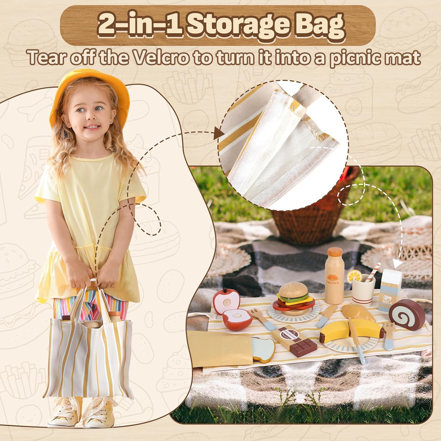 Detalle 2 de Lehoo Castle Wooden Play Food: A Well-Thought Wooden Kitchen Set for 3+ Year Olds