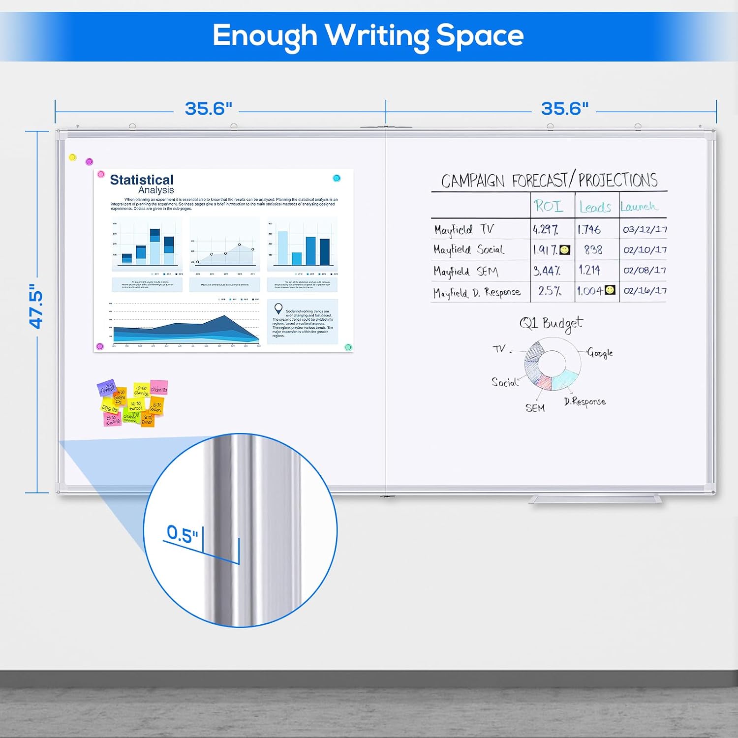 Detalle 2 de maxtek 72x48 Magnetic Dry-Erase Whiteboard with Aluminum Frame