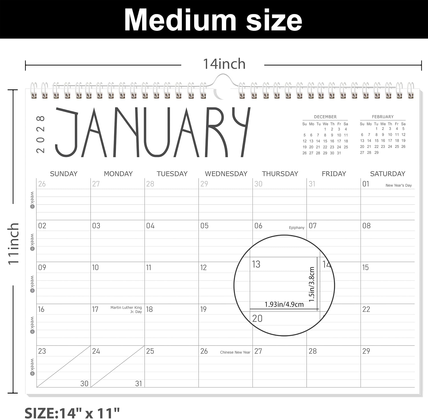 Detalle 2 de GuassLee Wall Calendar, 14" x 11