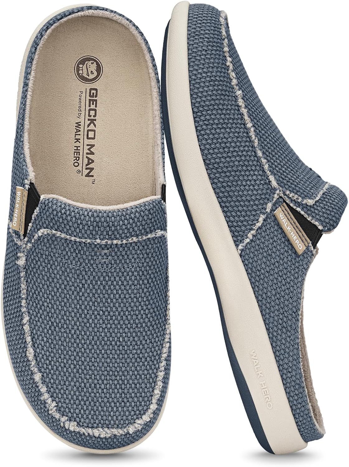 Detalle de Men’s Arch Support Canvas Slippers with Velvet Lining & Anti-Skid Rubber Sole
