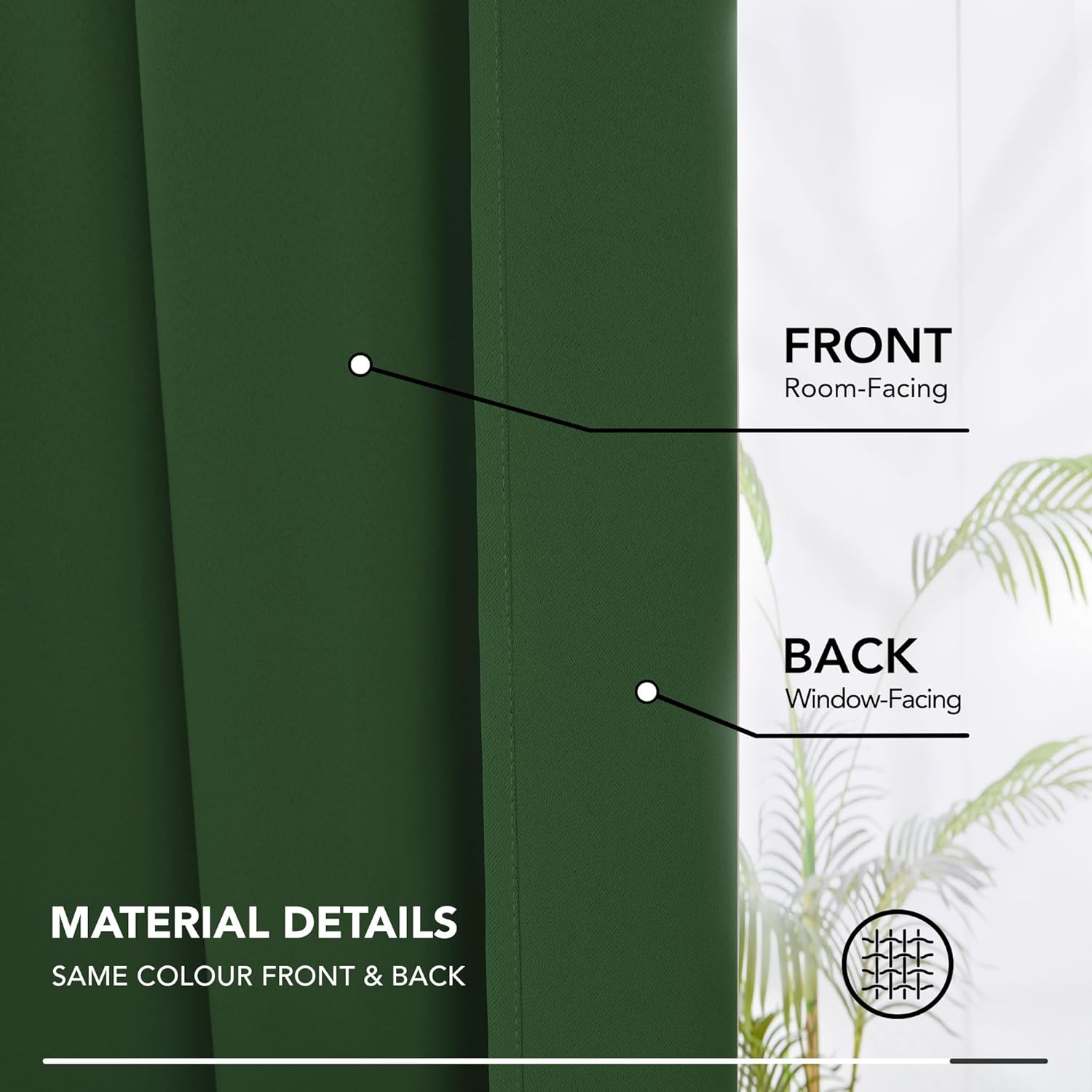Thumbnail 6 de Deconovo Pencil Pleat Blackout Curtains (55W x 96L inch) – Thermal Insulated, Ready to Hang – Dark Green