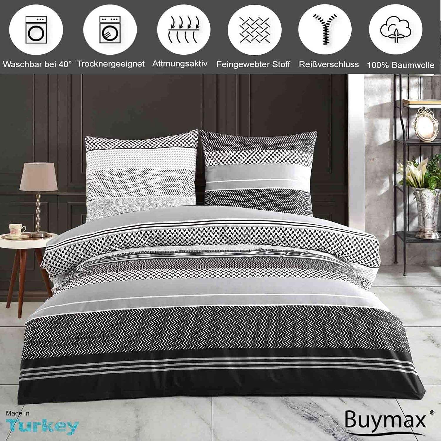 Thumbnail 1 de Buymax Bettwäsche-Set 200x220 cm (3-teilig) Renforcé – 100% Baumwolle, OEKO-TEX, Reißverschluss